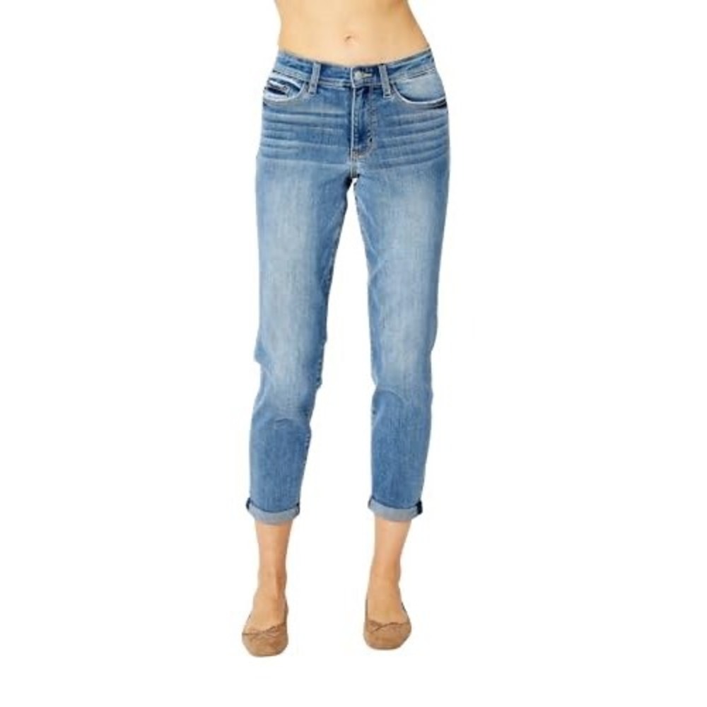 Judy Blue Mid Rise Medium Wash Cuffed Slim Jeans Size 5/27